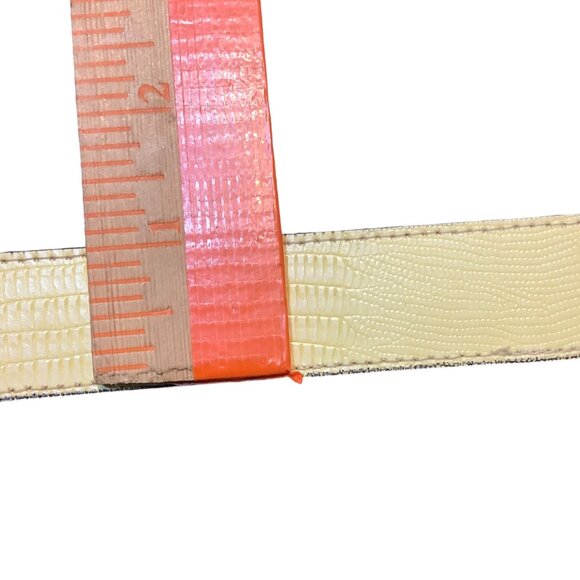 Vtg Yellow Croc-Embossed Leather Belt Silver Metallic Rings USA Made Women S / M - Picture 4 of 7